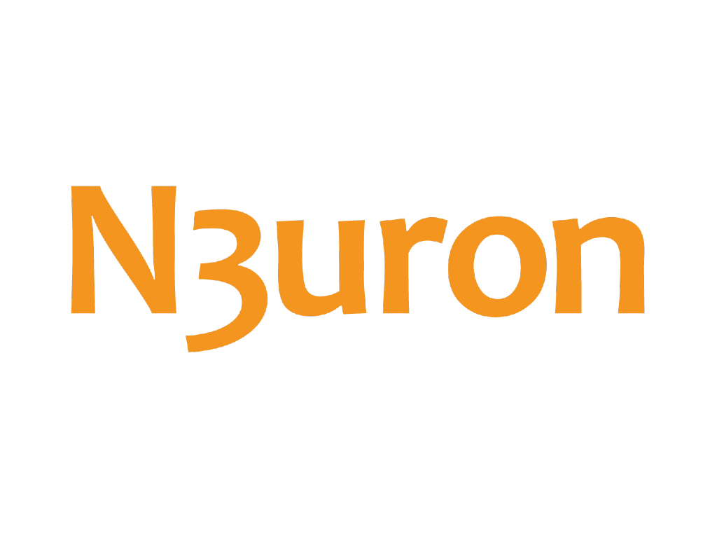 A logo with a clean white background featuring the word “N3uron” in large uppercase letters, colored orange.
